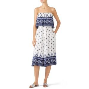 Somedays Floral strapless jumpsuit XS white and blue flowy cut